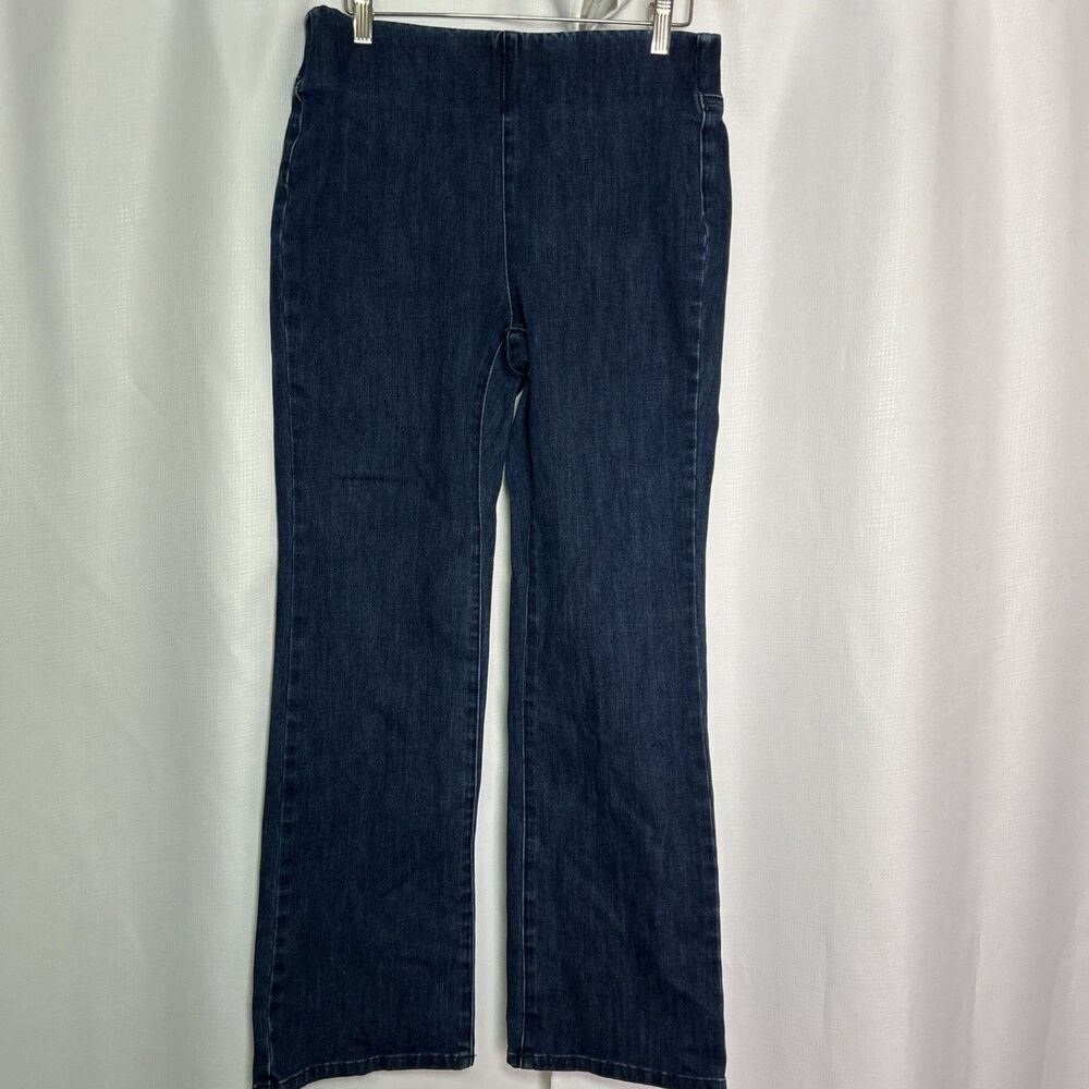 Soft Surroundings Pull On Denim Women’s PS Elastic Waistband Pockets Flare Legs
